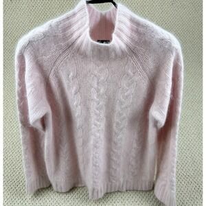 NorthCrest Sweater Womens Large Pink Shag Rabbit Hair Lambswool Cable Knit Fuzzy